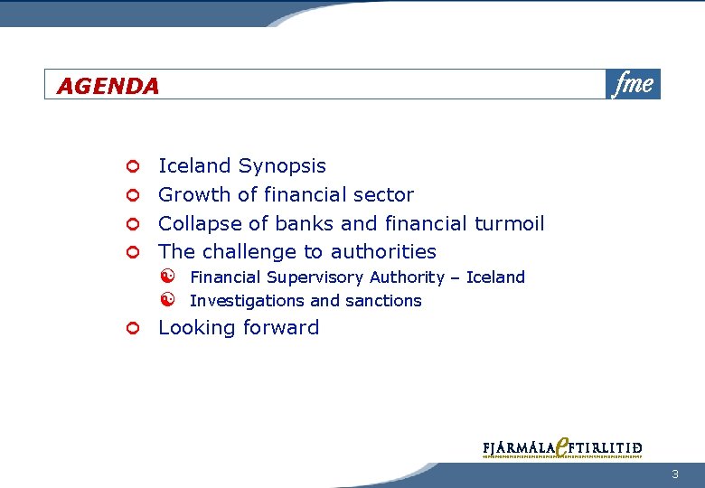 AGENDA Iceland Synopsis Growth of financial sector Collapse of banks and financial turmoil The