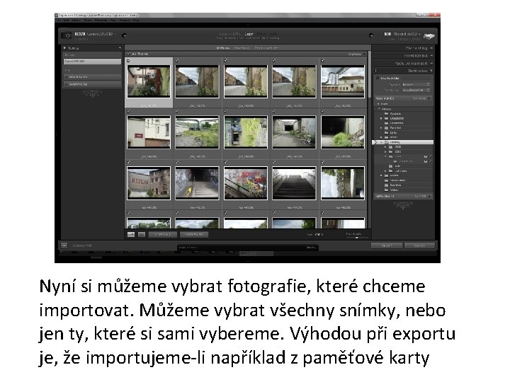 Nyní si můžeme vybrat fotografie, které chceme importovat. Můžeme vybrat všechny snímky, nebo jen