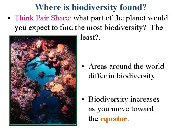 Where is biodiversity found? • Think Pair Share: what part of the planet would