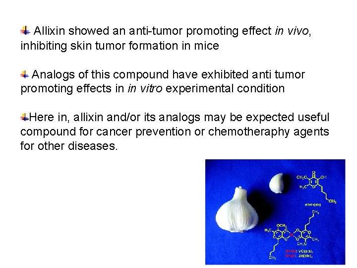 Allixin showed an anti-tumor promoting effect in vivo, inhibiting skin tumor formation in mice