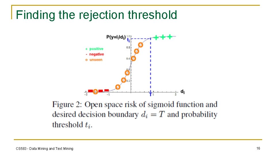 Finding the rejection threshold CS 583 - Data Mining and Text Mining 16 