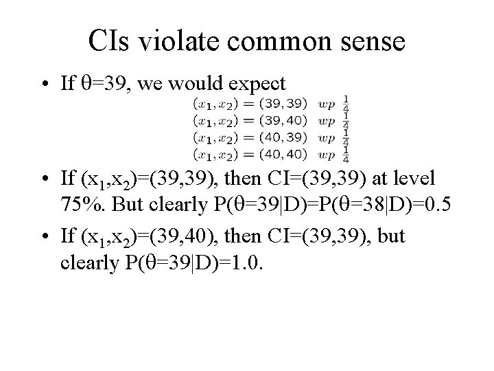 CIs violate common sense • If =39, we would expect • If (x 1,