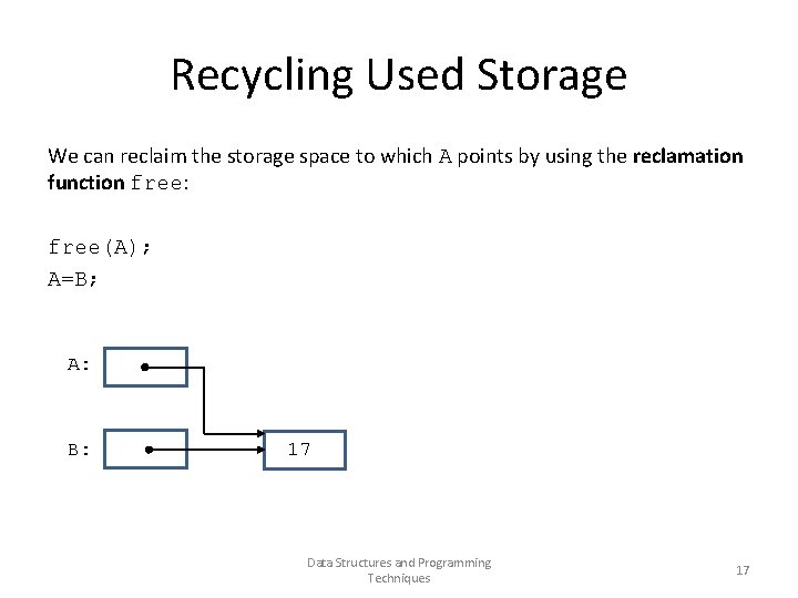 Recycling Used Storage We can reclaim the storage space to which A points by