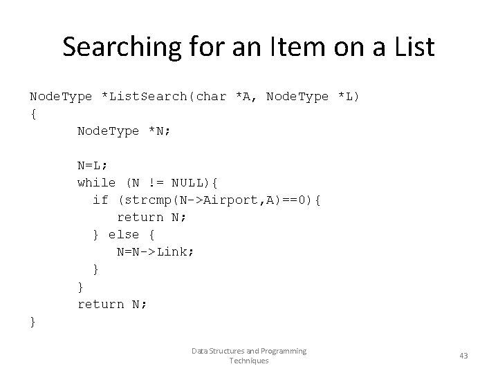 Searching for an Item on a List Node. Type *List. Search(char *A, Node. Type