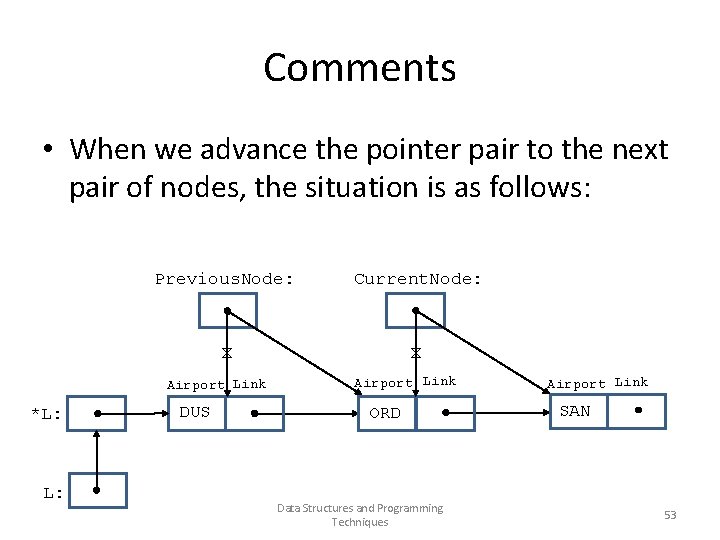 Comments • When we advance the pointer pair to the next pair of nodes,