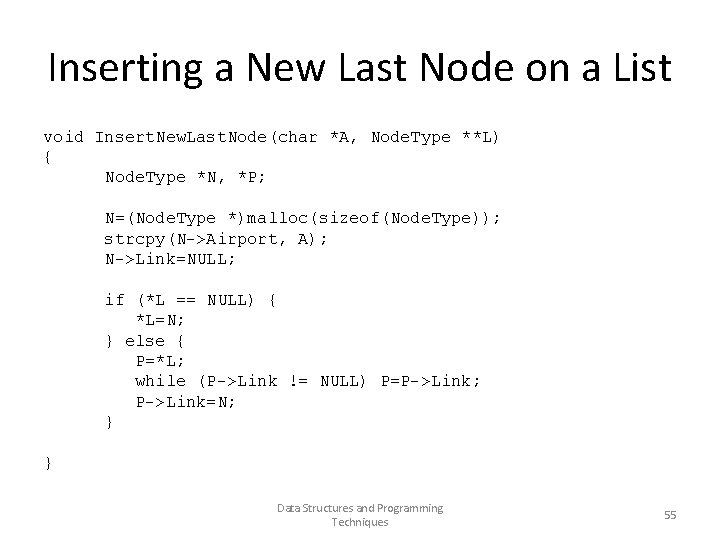 Inserting a New Last Node on a List void Insert. New. Last. Node(char *A,