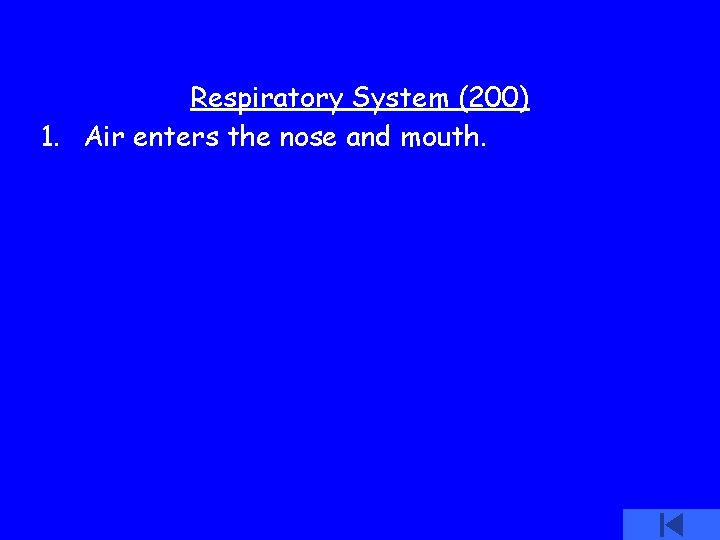 Respiratory System (200) 1. Air enters the nose and mouth. 