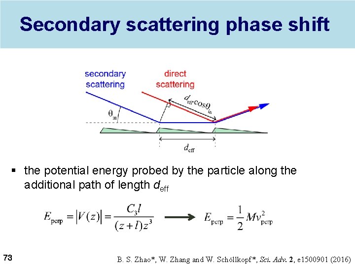 Secondary scattering phase shift § the potential energy probed by the particle along the