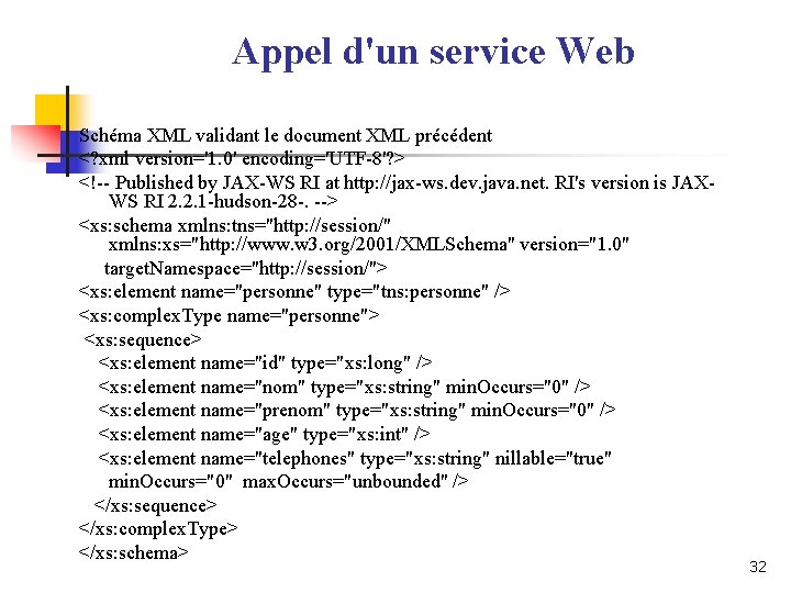 Appel d'un service Web Schéma XML validant le document XML précédent <? xml version='1. Appel d'un service Web Schéma XML validant le document XML précédent <? xml version='1.