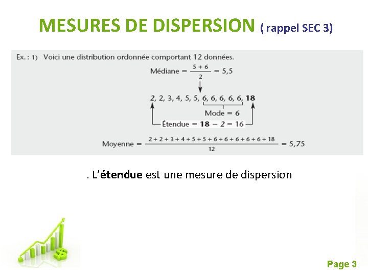 MESURES DE DISPERSION ( rappel SEC 3) . L’étendue est une mesure de dispersion