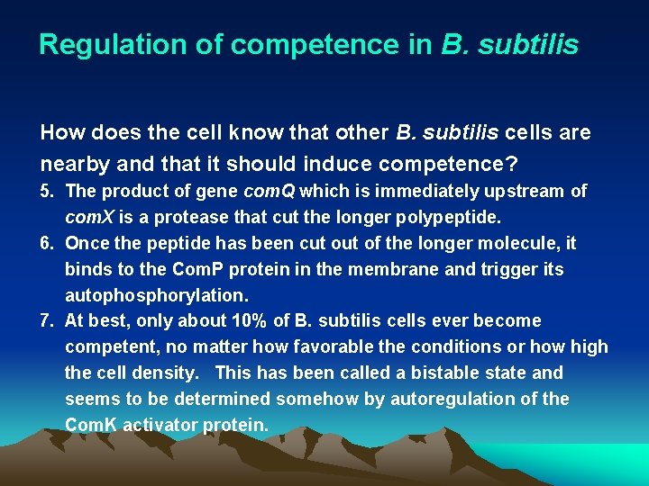 Regulation of competence in B. subtilis How does the cell know that other B.