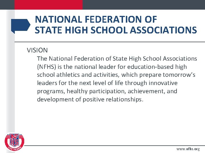 NATIONAL FEDERATION OF STATE HIGH SCHOOL ASSOCIATIONS VISION The National Federation of State High