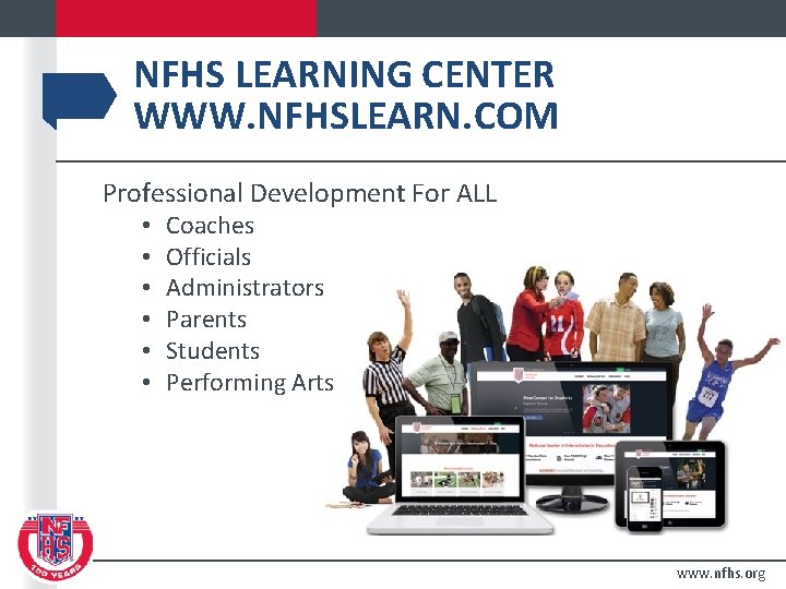 NFHS LEARNING CENTER WWW. NFHSLEARN. COM Professional Development For ALL • • • Coaches