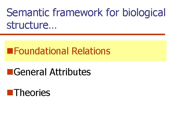 Semantic framework for biological structure… n. Foundational Relations n. General Attributes n. Theories 