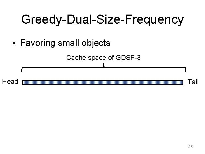 Greedy-Dual-Size-Frequency • Favoring small objects Cache space of GDSF-3 Head Tail 25 