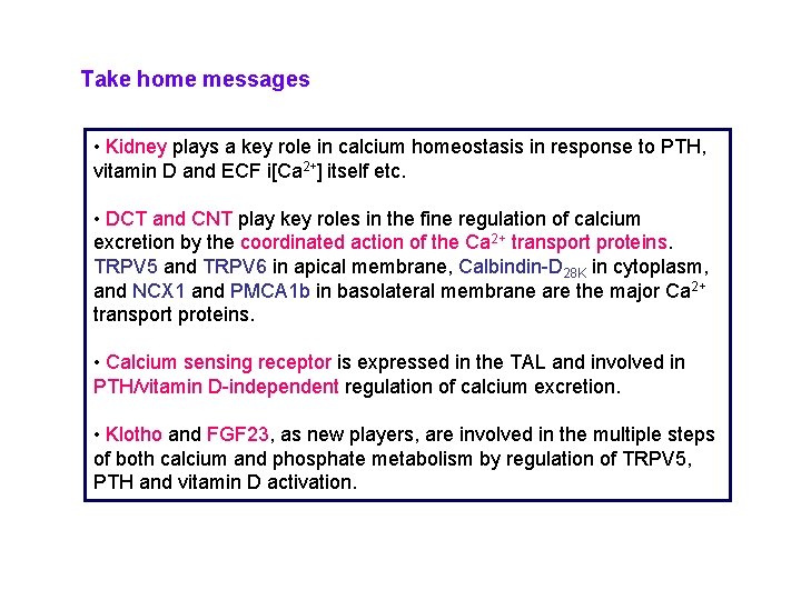 Take home messages • Kidney plays a key role in calcium homeostasis in response