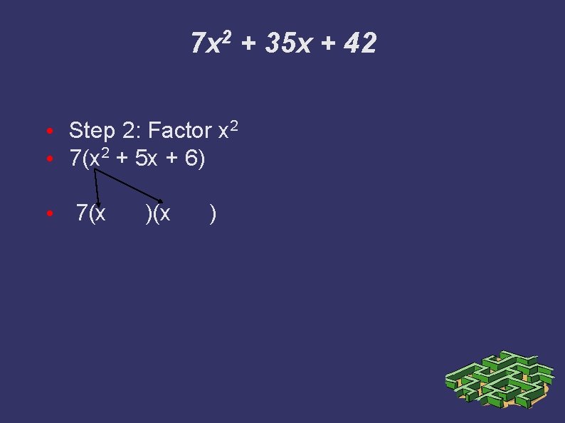 7 x 2 + 35 x + 42 • Step 2: Factor x 2