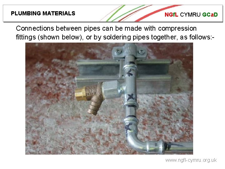 PLUMBING MATERIALS NGf. L CYMRU GCa. D Connections between pipes can be made with