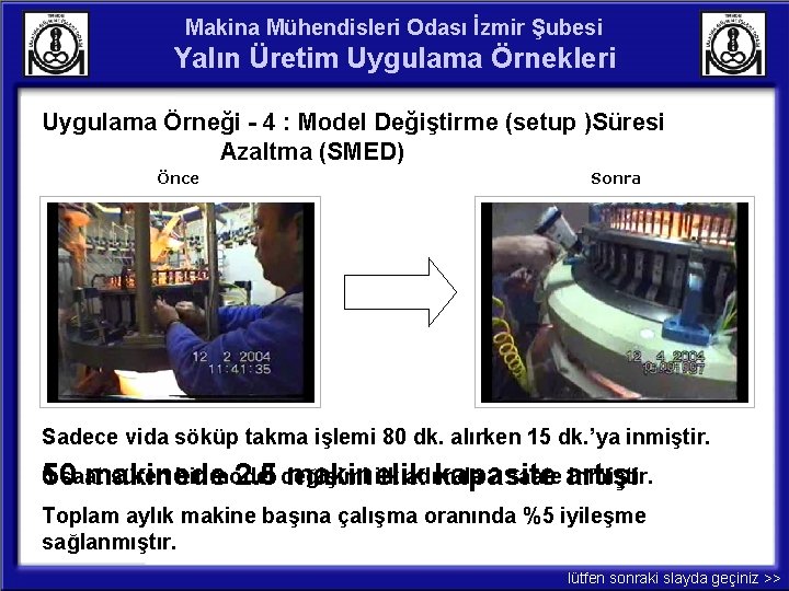 Makina Mühendisleri Odası İzmir Şubesi Yalın Üretim Uygulama Örnekleri Uygulama Örneği - 4 :