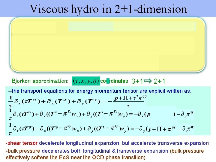 Viscous hydro in 2+1 -dimension Bjorken approximation: coordinates 3+1 2+1 --the transport equations for
