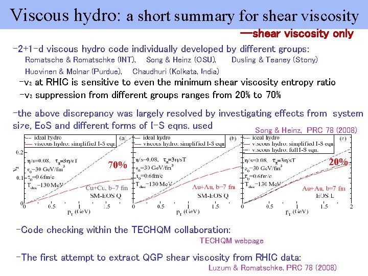 Viscous hydro: a short summary for shear viscosity --shear viscosity only -2+1 -d viscous
