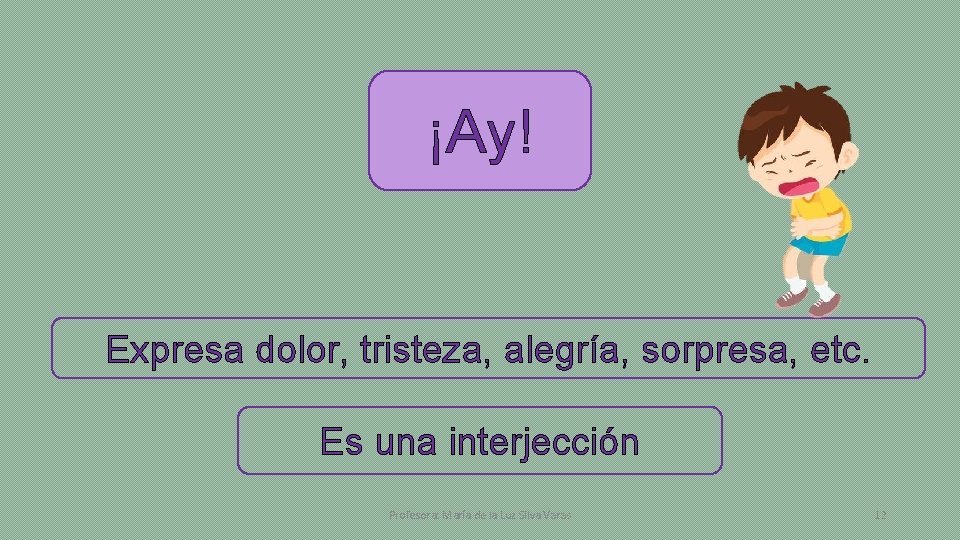 ¡Ay! Expresa dolor, tristeza, alegría, sorpresa, etc. Es una interjección Profesora: María de la