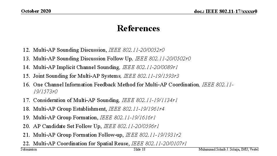 October 2020 doc. : IEEE 802. 11 -17/xxxxr 0 References 12. 13. 14. 15.