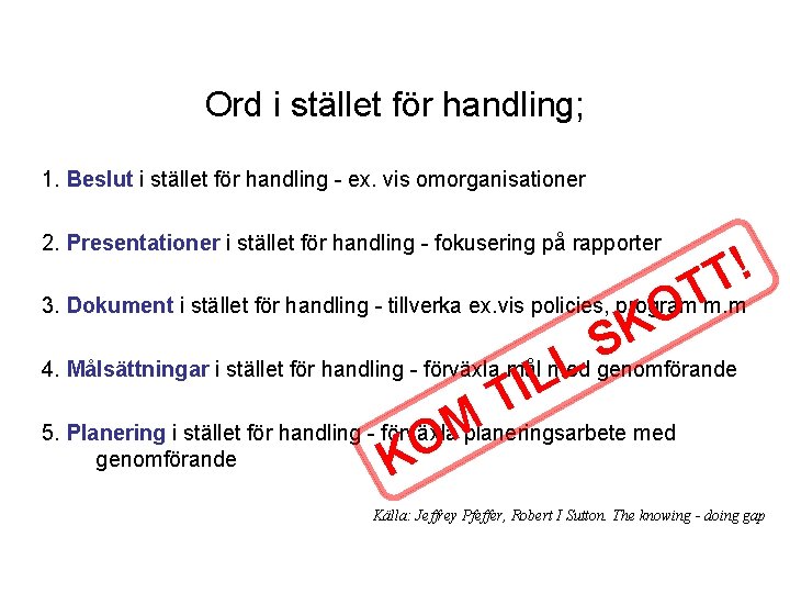 Ord i stället för handling; 1. Beslut i stället för handling - ex. vis