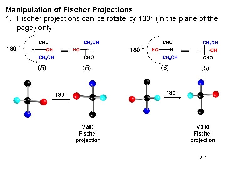 Manipulation of Fischer Projections 1. Fischer projections can be rotate by 180° (in the