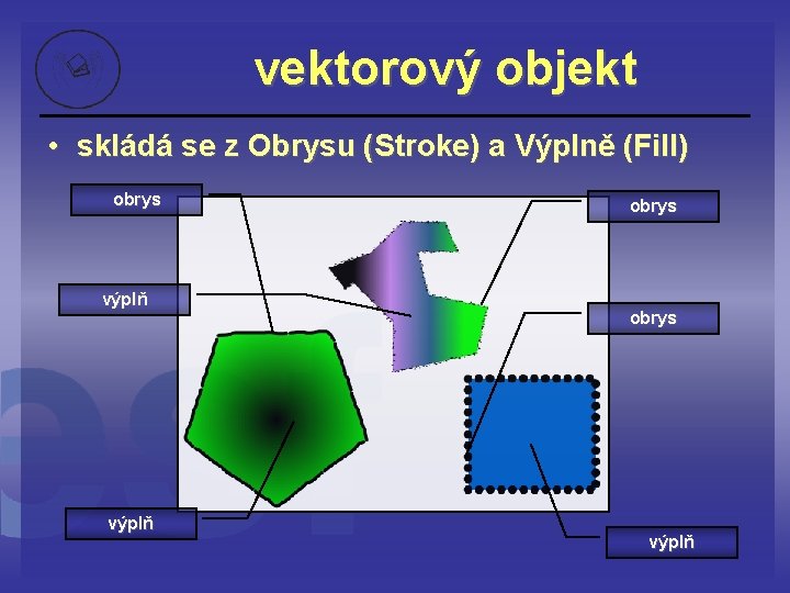 vektorový objekt • skládá se z Obrysu (Stroke) a Výplně (Fill) obrys výplň 