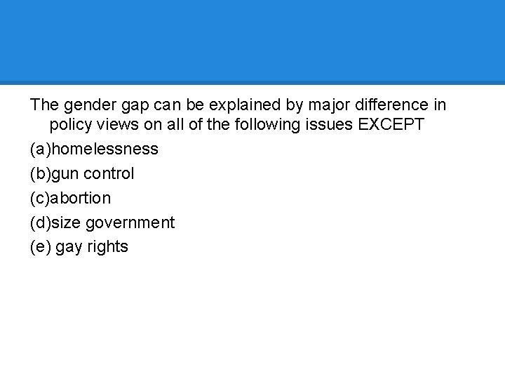 The gender gap can be explained by major difference in policy views on all