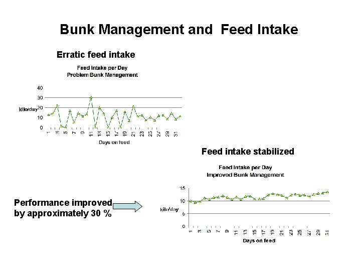 Bunk Management and Feed Intake Erratic feed intake Feed intake stabilized Performance improved by