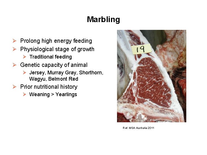 Marbling Ø Prolong high energy feeding Ø Physiological stage of growth Ø Traditional feeding