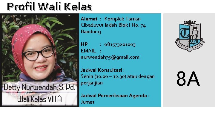 Profil Wali Kelas Alamat : Komplek Taman Cibaduyut Indah Blok i No. 74 Bandung