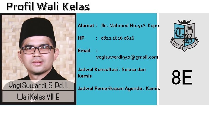 Profil Wali Kelas Alamat : Jln. Mahmud No. 41 A-Kopo HP : 0822 1616