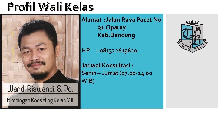 Profil Wali Kelas Alamat : Jalan Raya Pacet No 31 Ciparay Kab. Bandung HP
