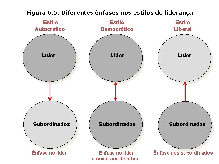 Figura 6. 5. Diferentes ênfases nos estilos de liderança Estilo Autocrático Estilo Democrático Líder