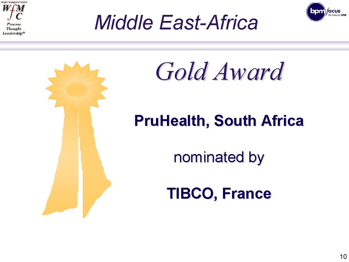 Middle East-Africa Gold Award Pru. Health, South Africa nominated by TIBCO, France 10 