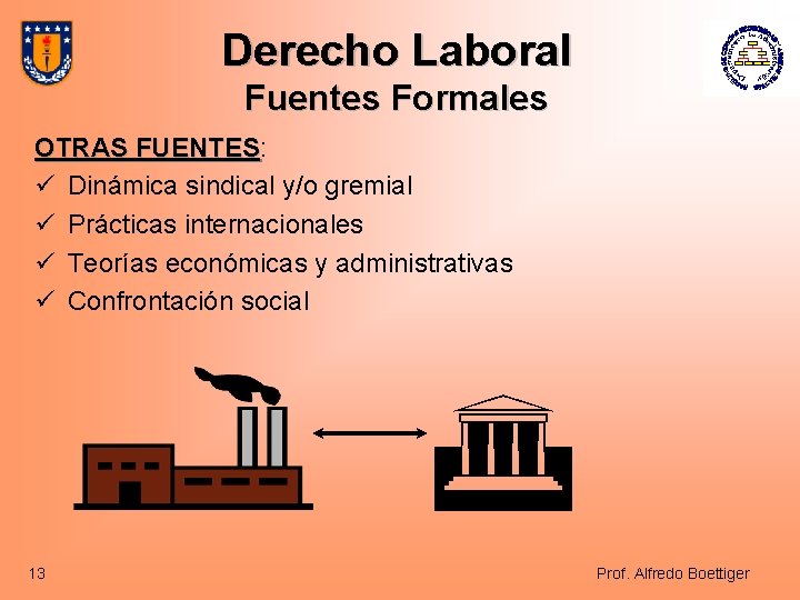 Derecho Laboral Fuentes Formales OTRAS FUENTES: FUENTES ü Dinámica sindical y/o gremial ü Prácticas