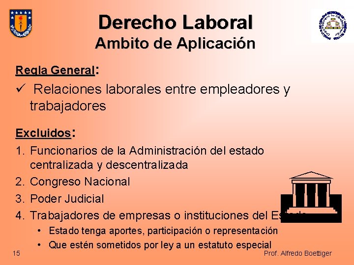 Derecho Laboral Ambito de Aplicación Regla General: ü Relaciones laborales entre empleadores y trabajadores