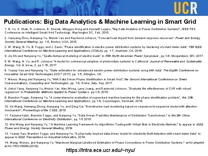 Publications: Big Data Analytics & Machine Learning in Smart Grid 1. N. Yu, S. Publications: Big Data Analytics & Machine Learning in Smart Grid 1. N. Yu, S.
