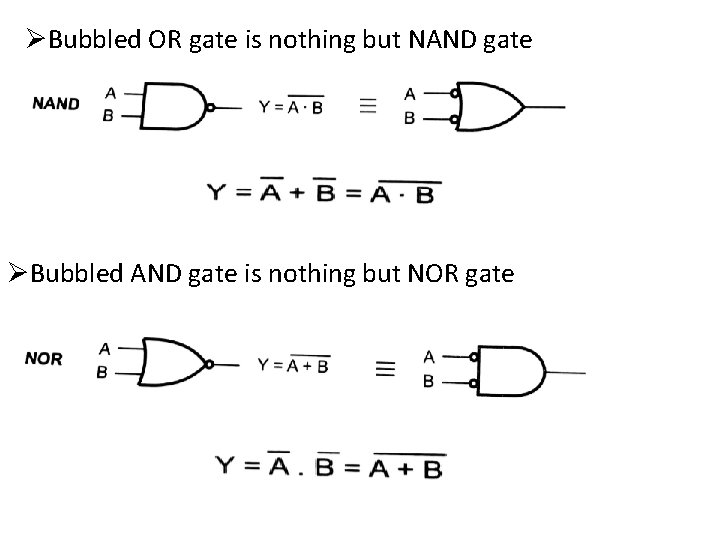 ØBubbled OR gate is nothing but NAND gate ØBubbled AND gate is nothing but