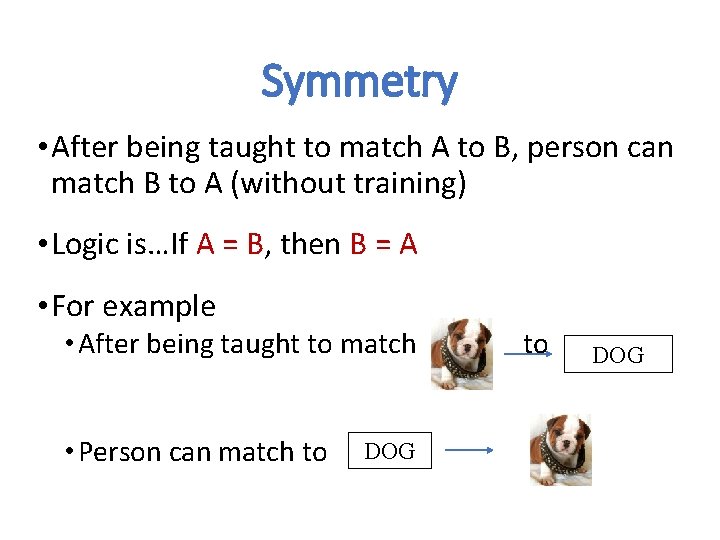 Symmetry • After being taught to match A to B, person can match B