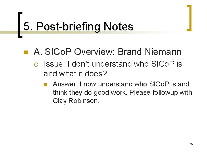 5. Post-briefing Notes n A. SICo. P Overview: Brand Niemann ¡ Issue: I don’t