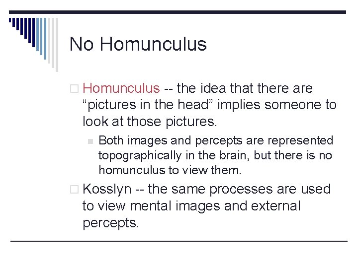 No Homunculus -- the idea that there are “pictures in the head” implies someone