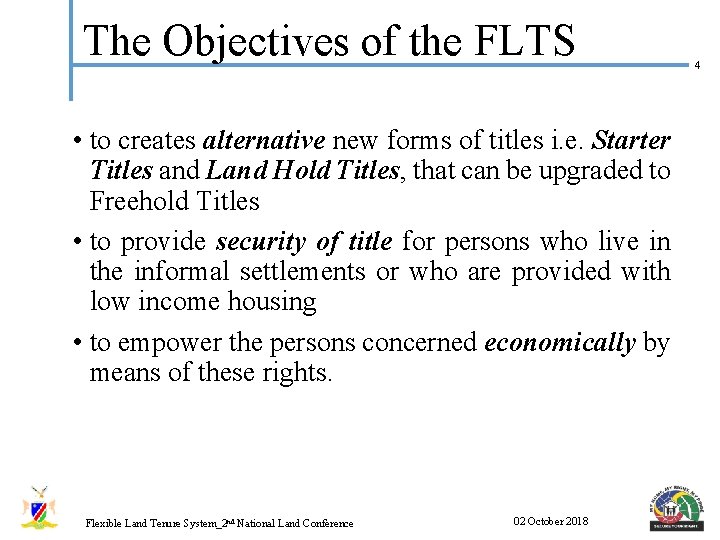 The Objectives of the FLTS • to creates alternative new forms of titles i.