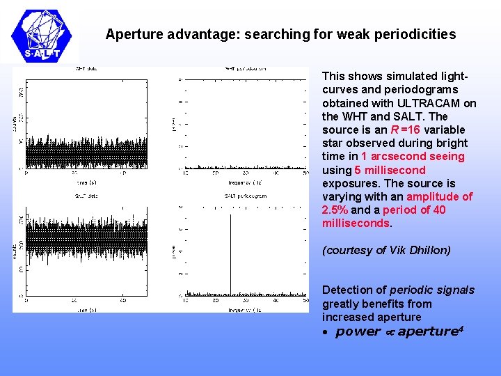 Aperture advantage: searching for weak periodicities This shows simulated lightcurves and periodograms obtained with