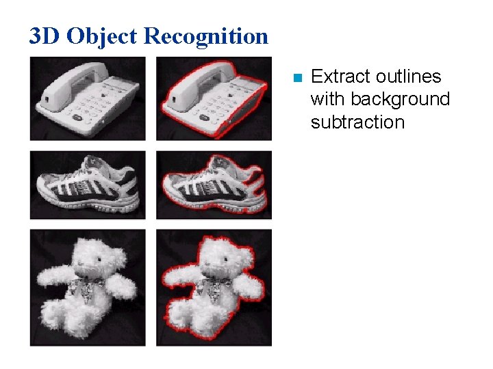 3 D Object Recognition n Extract outlines with background subtraction 