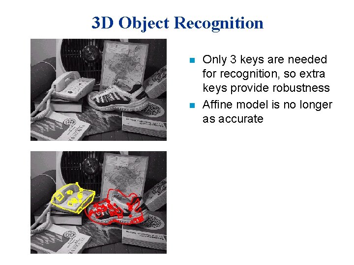 3 D Object Recognition n n Only 3 keys are needed for recognition, so