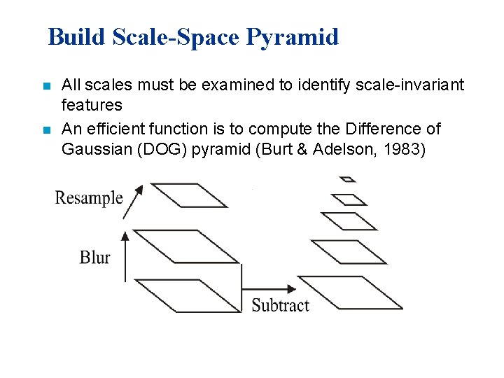 Build Scale-Space Pyramid n n All scales must be examined to identify scale-invariant features